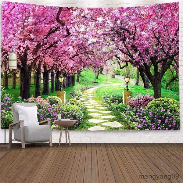 Wandteppiche anpassbare farbenfrohe psychedelische Home Dekoration Rosenblumblüte Gemälde Tapisserie Sonnenuntergang Wandbild Bohemian Tapestry R230810