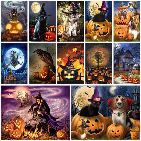 Другая вечеринка по снабжению 5D DIY Diamond Painting Halloween тыква кошка ведьма с полной круглой буровой вышива