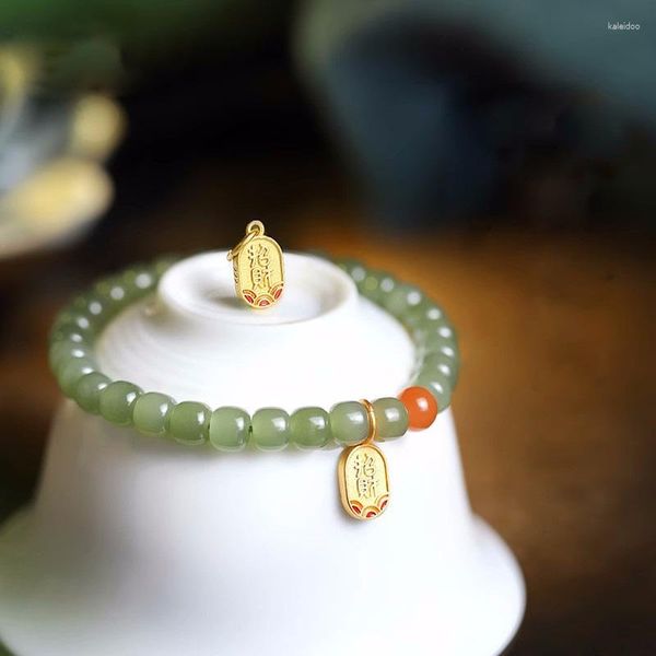 Charm Bracelets Natural Xinjiang An Jade Qinghai Old Pit Material Zhongnan Red Bracelet Year Feminino Buddha Beads