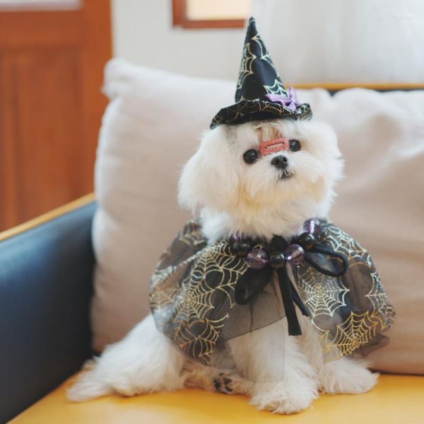 Hundebekleidung Halloween-Hut Haustier Katze Schal für Hunde Kleidung Kleindruck Niedlich Frühling Sommer Schwarz Mode Mädchen Junge Yorkshire Accessoires