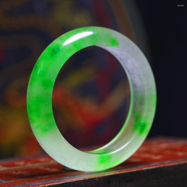 Bileklik Yeşil Yeşim Bangles Kadın Doğal Taş İnce Mücevherleri Gerçek Myanmar Jadeite Sertifika Yüzen Çiçek Jades