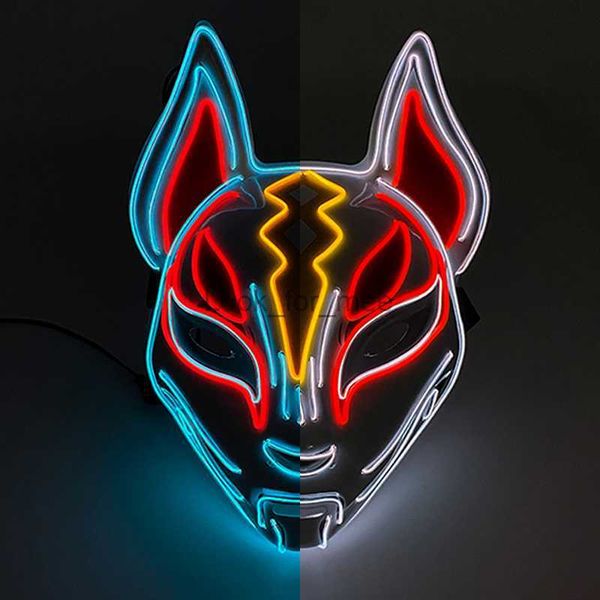 Cadılar Bayramı Cosplay Partisi Led Işık Up Mask Renkli Neon Işık El Mask Japon Anime Fox Maske Karanlık DJ Club Props HKD230810