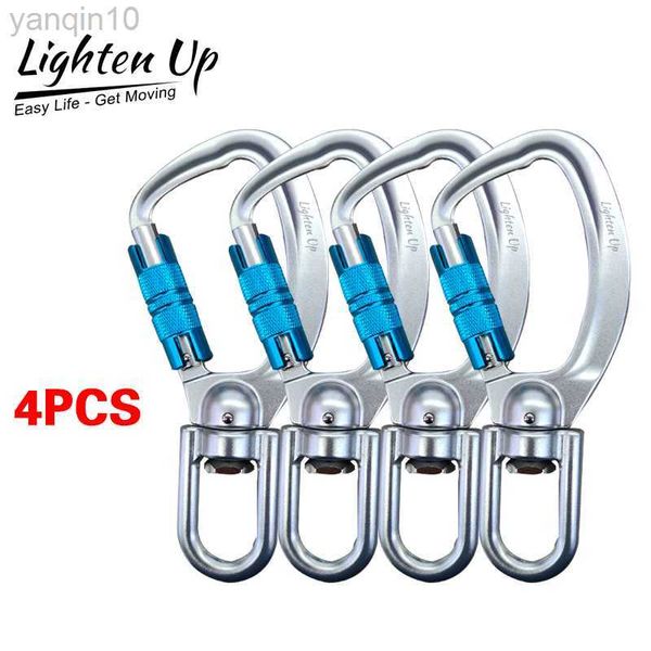 Kaya Koruması 4pcs Mousqueton Döner karabiner klips 360 döndürülebilir spinner karabiner küçük teligate rotasyonel hamak klips kanca tırmanışı HKD230810