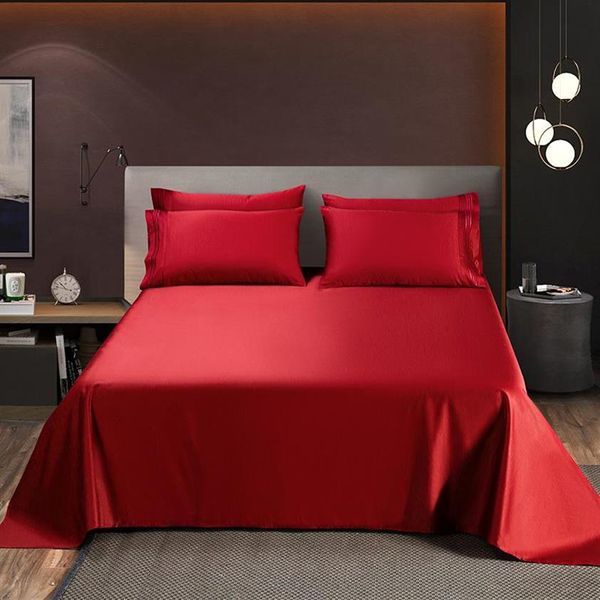 Blätter setzt ganz Luxus 100% Plüsch Baumwolle rot 1pcs Hochwertiges flaches Blatt Festkühlkingsking -Bett für Frauen Männer Schlafzimmer286f