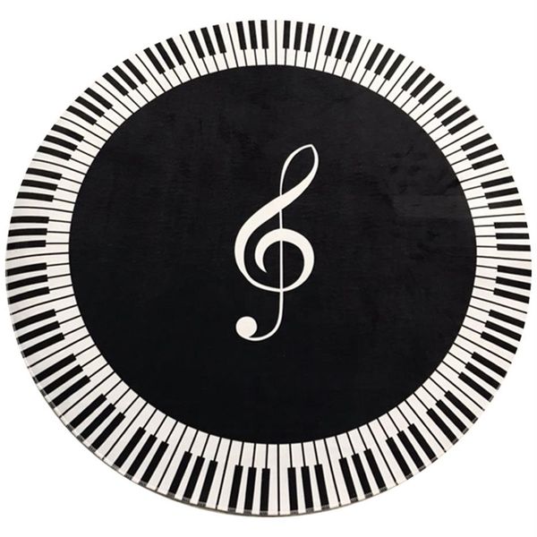 Carpetes Carpet Music Symbol Piano Key Black White Round Non-Slip Home Bedroom Mat Floor Decoration2375