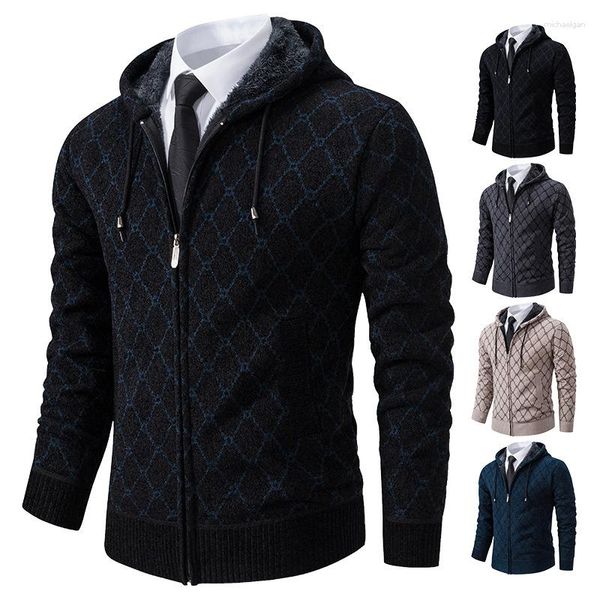 Maglioni da uomo Maglione cardigan in peluche Versione coreana locale Cerniera lavorata a maglia Autunno e inverno Giacca grande con cappuccio da uomo