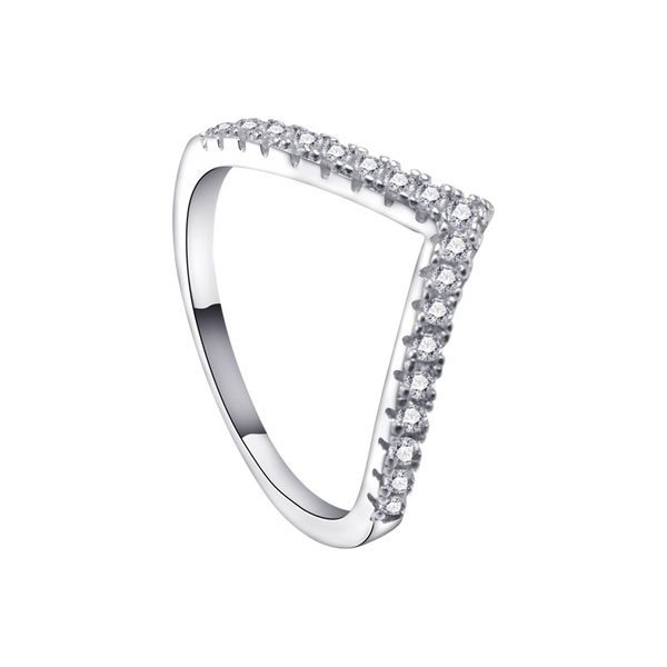 Горячая продажа стерлингового серебра S925 Platinum White Crystal V-образная лента ювелирные украшения Sense Light Luxury Fashion Женское кольцо