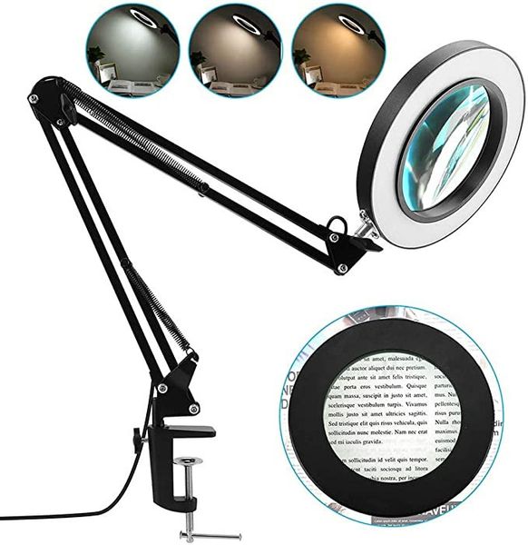 Andere Optikinstrumente Vergrößerungslampe, Lupe mit Licht und Ständer, Vergrößerungslampe, verstellbarer Schwenkarm, LED-Vergrößerungstischlampe, Tischlampe 230809
