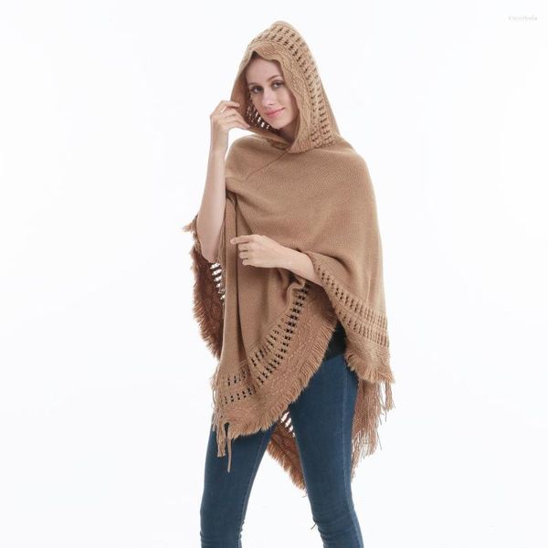 Schals Oversize Winter Damen Strickmützen Poncho Quaste Dicke Pullover Pullover Lässiger Schal Batwing Sleeve Jumper Solide Ärmellos