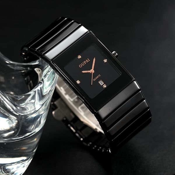 Relógios de pulso OUPAI Old Fashion Black Ceramic Rectangle Watch Men Business Ultrathin Classic Ra80030Do À prova d'água Anti-riscos Wrist 230809