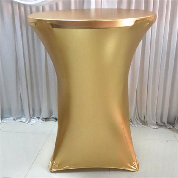 Tischdecke Metallic Gold Silber Stretch Spandex Cocktail Abdeckung elastische Lycra Bar für El Party Hochzeit Dekoration201z