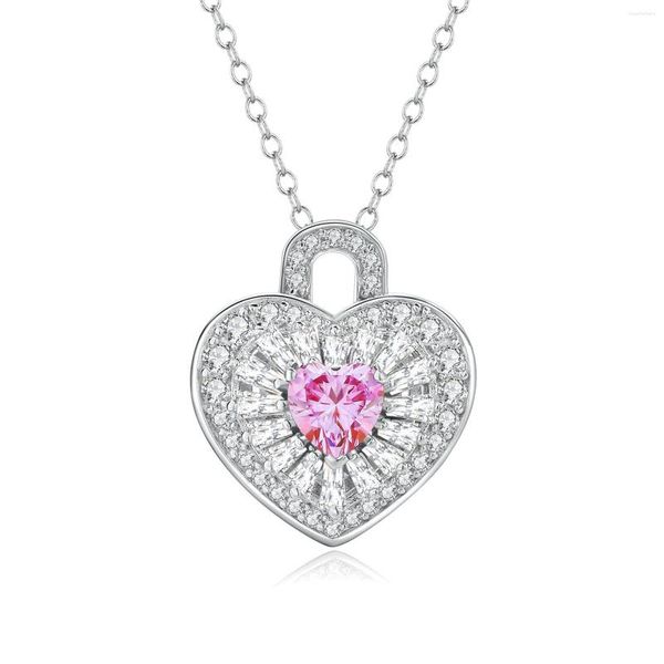 Zincirler Seasky Pure 925Sterling Silve Pembe Moissanit Kalp Kolye Kadınlar için 1.3ct D Renk Köpüklü VVS1 Parti Kolyeleri Güzel Mücevherat