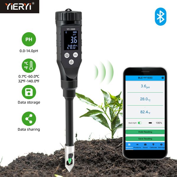 PH-Messgeräte Intelligentes Boden-PH-Messgerät 0,0 ~ 14,0 pH Bluetooth-Bodentester Datenlogger Temperatur-Säure-Analysator für Hydrokulturen Pflanzung Garten Ackerland 230809