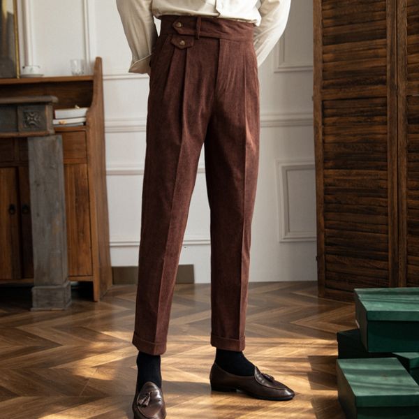 Calças masculinas de veludo de alta qualidade calças para homem cintura vestido de escritório calças italianas masculinas negócios pantalon para hombres 230809