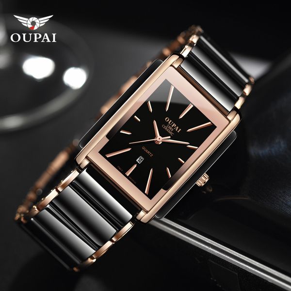 Armbanduhren Luxuriöse quadratische Keramikuhren für Herren, Paaruhren, schwarze Quarz-Armbanduhren für Herren, wasserdichte Herrenuhren 230809