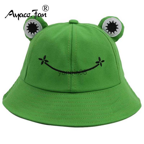 Breite Krempelnhüte Eimer Hats Parent-kid Cartoon Frosch Frauen Eimer Hut Panama Männer fischen Kappe süße Frosches große Augen Hut Homme Femme Chapeau Fischer Sun Hut HKD230810