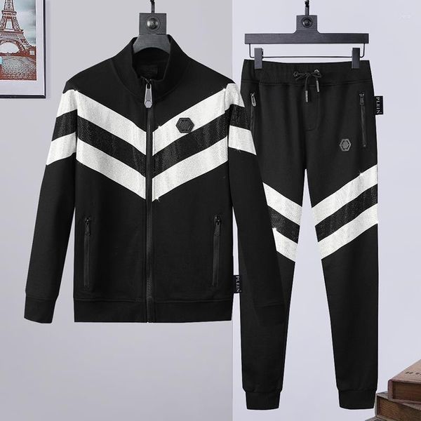 Männer Hoodies 2023 PP Männer 2 Stück Activewear Jacke Top Schädel Bleistift Hosen Set Zip Hip Hop Elastische Hoodie