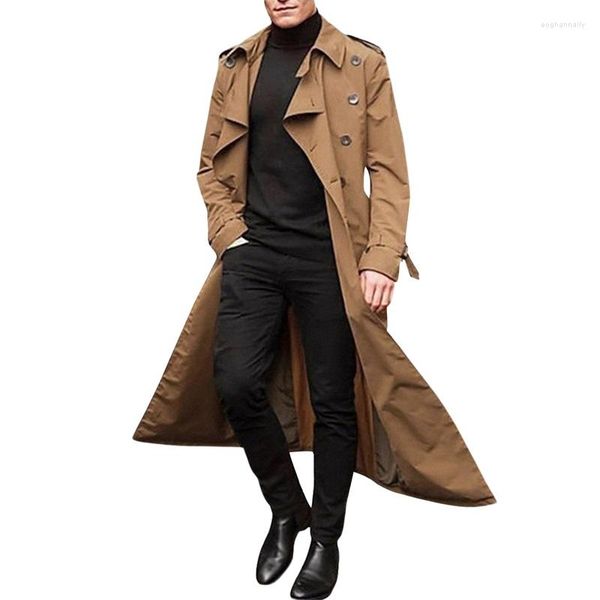 Jaquetas masculinas Long Windbreaker de cor sólida Trendência dupla de tendência casual Personalidade de temperamento Casaco com cinto