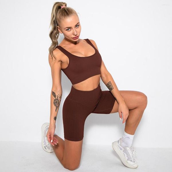 Set attivi Reggiseno sportivo sexy Yoga Set in due pezzi Pantaloni per sollevamento dell'anca Abbigliamento fitness Allenamento Abbigliamento sportivo Tuta da palestra Abbigliamento corto