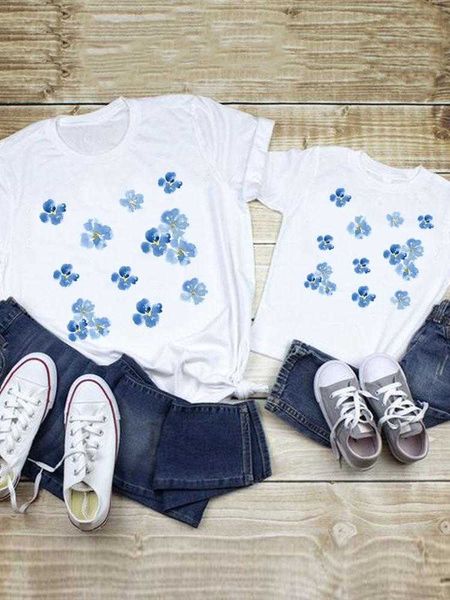 Familie passende Outfits Kleidung T-Shirt Aquarell Blume Junge Mädchen Familie passende Outfits Sommer Frauen Kind Kind Mama Mama Mutter T-Shirt T-Shirt Kleidung