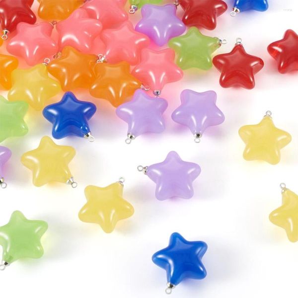 Pendant Necklaces 42Pcs Candy Color Acrylic Star Dangle Earring Charms With Brass Findings For Jewelry Making DIY Keychain Bracelet