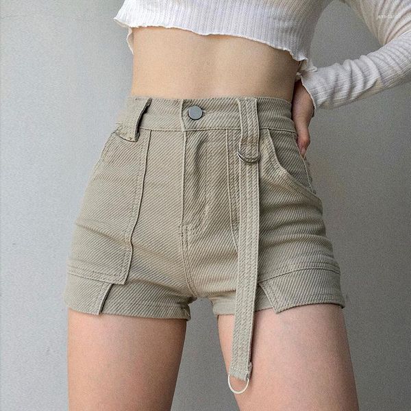 Pantaloncini da donna Donna Black Khaki Summer Denim Casual Solid All-match Jeans cargo a vita alta Short Femme Streetwear