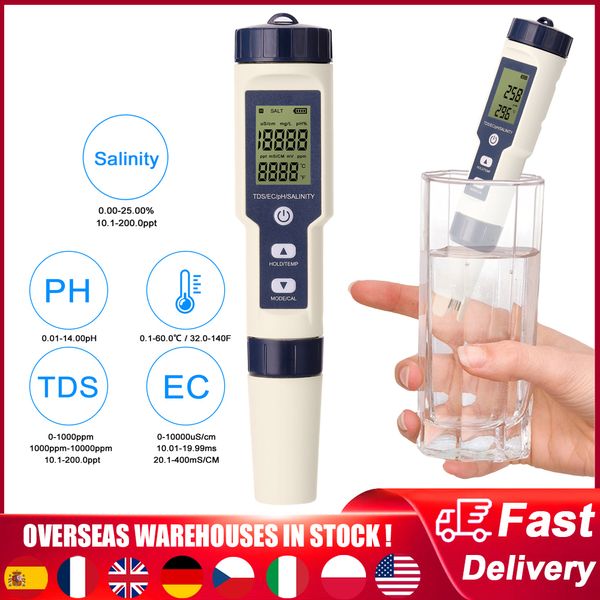 PH-Messgeräte 5-in-1 Digitaler Wasserqualitätsdetektor PH/EC/TDS/Salzgehalt/Temperaturprüfgerät Multifunktions-Wasserqualitätstester-Monitor 230809