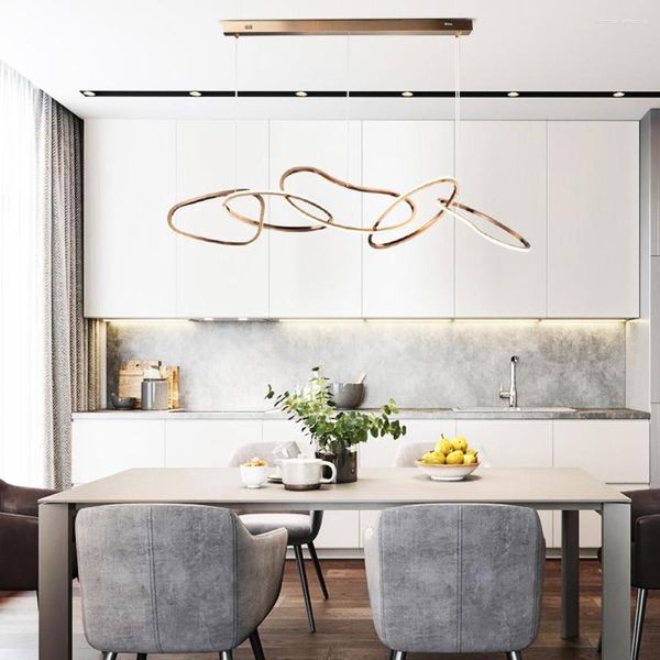 Lampadari Design lungo Lampadario moderno a LED Lampada in acciaio inossidabile AC110V 220v Oro Soggiorno Decorazione Sala da pranzo Luci sospese