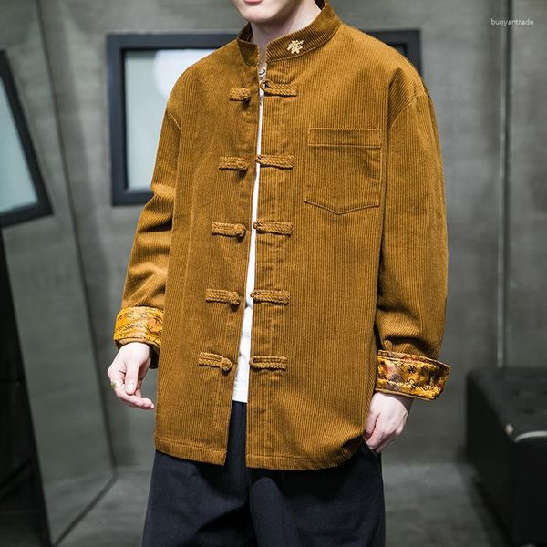 Herrenjacken Chinesischer Stil Männer Kleidung 2023 Frühling Herbst Vintage Cordjacke Gestickte Tang-Anzughemden für