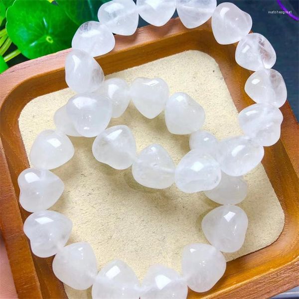 Strand 13mm Natural Clear Quartz Heart Bracelet Healing Crystal Energy Stone Boho Reiki Gemstone Beads Simple Yoga Jewelry 1PCS