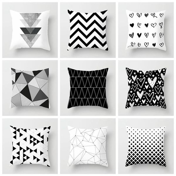 Siyah beyaz geometrik dekoratif yastık kılıfları polyester atma yastık kapağı kasa çizgili yastık kılıfı yastık dekoratif271h