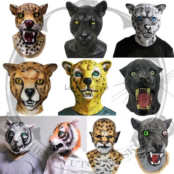 Realistische Latex Löwenmaske Tier Tiger Maske Wildkatze Leopard Cheetah Halloween Latex Mask Party Cosplay HKD230810