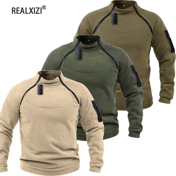 Moletons com capuz masculinos Jaquetas de lã polar tático ao ar livre à prova de vento quente laterais zíperes pulôver casaco térmico caminhada militar camisola superior 230809