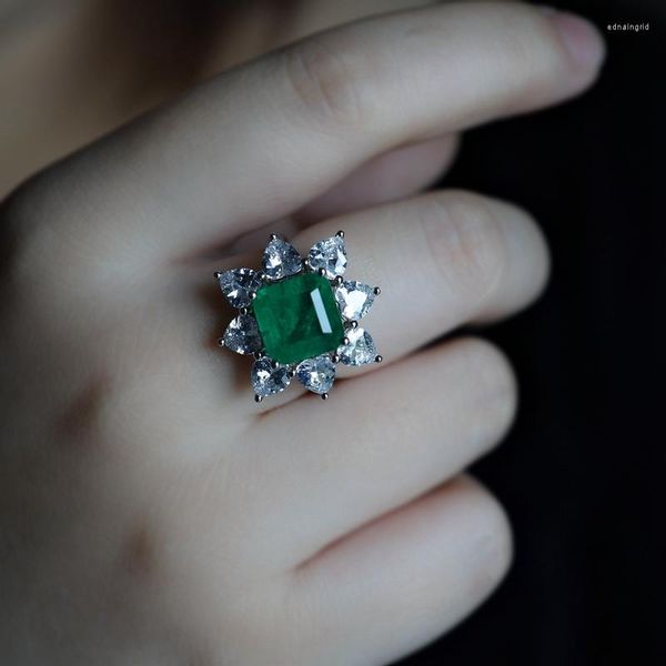 Anéis de casamento Anel de flor vintage para mulheres Geometria de zircônia cúbica Pedra de fusão verde Ajustável Nupcial Jóias da moda