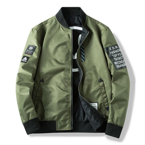 Jaquetas masculinas Homens Jaqueta Bomber Slim Masculino Desgaste Casual Windbreaker Man Pilot Jacket com Patches Verde Fino Mens Casaco Outwear Roupas ZA267 230810