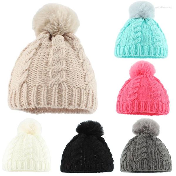 Boinas Inverno Crochê Chapéu Do Bebê Macio Pompom Infantil Meninas Meninos Boné Gorro Cor Sólida Twist Malha Quente Protetor De Ouvido Boné Chapéus