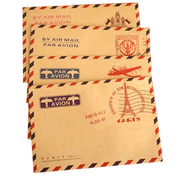 Envelopes de papel kraft vintage para convites de negócios, cartão postal, carteira, envelope para presente, correio aéreo, papelaria, 10 peças