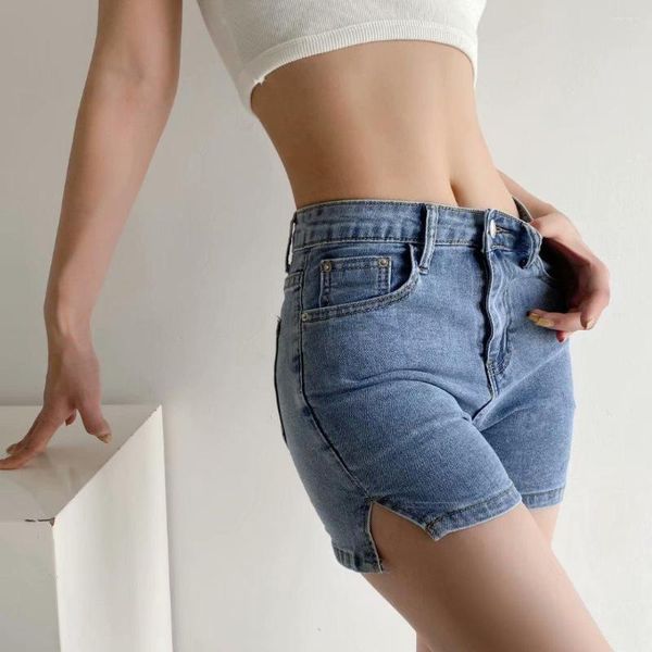 Женские шорты летние повседневные джинсы для женщин с широкой стороной ноги сплит -стройные толщины черный синий плюс джинсовая одежда