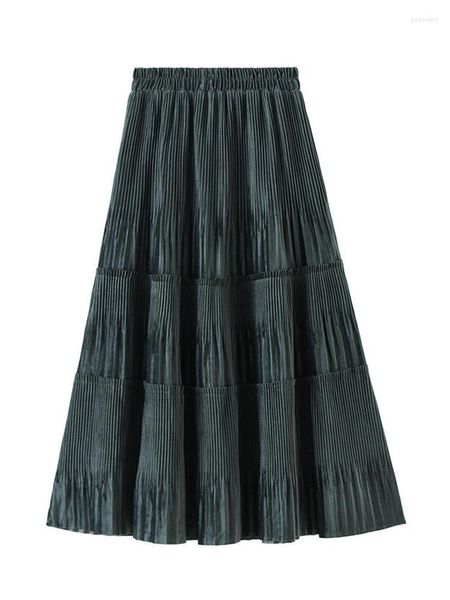 Юбки Tigena Velvet Плиссированная длинная юбка для женщин 2023 Осенний зимний винтаж повседневный сплошной сплошной сочета