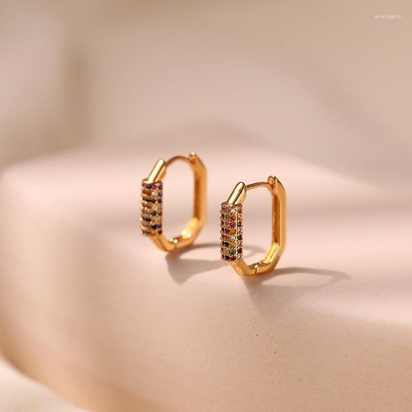 Серьги обручи шикарные красочные кубические циркониевые женщины 18 тыс. Золото покрытое шестиугольным кольцом уш