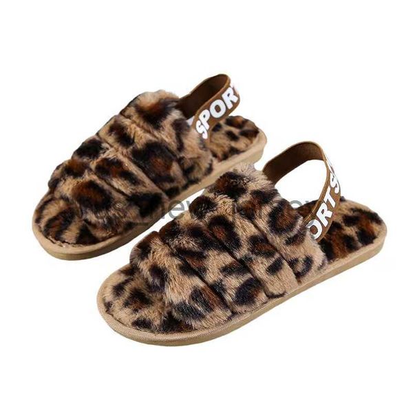 Terlik 2023 Moda Leopar Peluş Peluş Terlik Kadınlar Açık-parmaklı İlkbahar/Sonbahar/Kış Düz Dökümlü Anti-Sıcak Sıcak Elastik Bant Ayakkabıları J230810