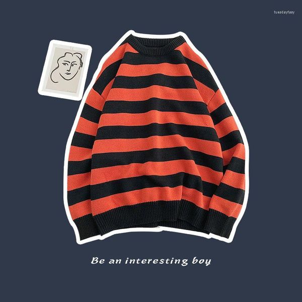 Camisolas masculinas Fashion Pullover Red Black Striped Sweatshirt Masculino Feminino Outono Inverno Decote Redondo Casual Trend Clothing Plus Size