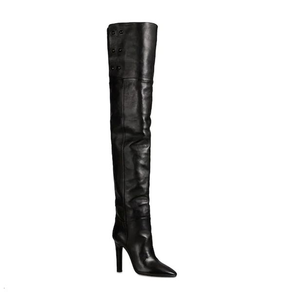 Botas Sexy Nightclub Couro Personalizado Joelho Apontou Ponta Fina Salto Alto Cavaleiro Grande Tamanho Feminino 33 230809