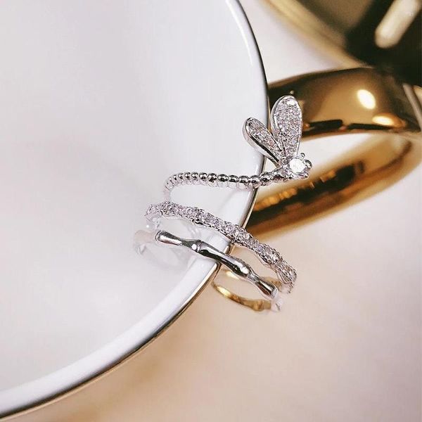 Sacchetti per gioielli Cold Multilayer Diamond Butterfly Anello micro-intarsiato Apertura del dito indice femminile Joker invernale regolabile