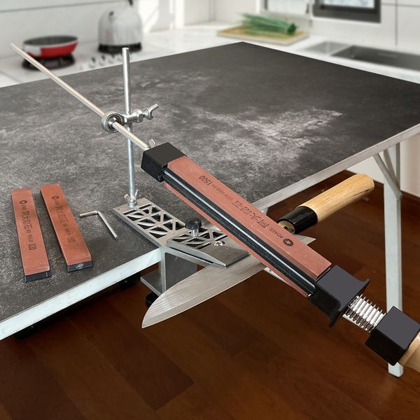 Affilacoltelli Lega di alluminio Affilacoltelli fisso Set per affilare i coltelli da cucina Sistema di molatura angolare Pietra per affilare i diamanti Strumento per la lavorazione del legno fai-da-te Whetstone 230809