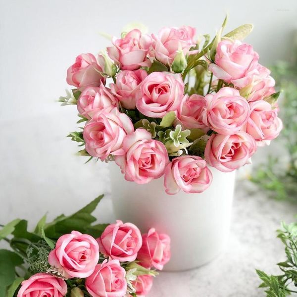 Flores decorativas elegantes flores falsas elegantes simulação anti-queda buquês de casamento rosa chuva