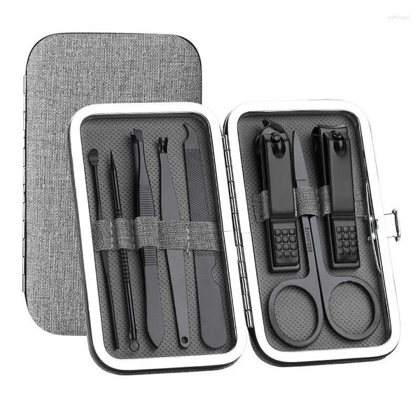 Set di accessori da bagno Kit tagliaunghie Nero Rosa Acciaio inossidabile Elevata durezza Curva Tagliabordi Scissor Pinzette Manicure Pedicure Tools