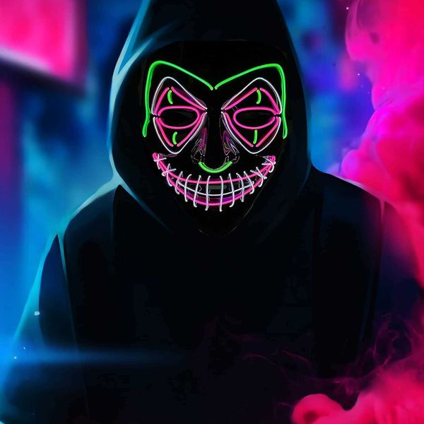 2023 Neuankömmlinge Neon LED V-förmige Spülmaske glühende Cosplay Clown Face Maske Halloween Carnival Party Dekoration HKD230810