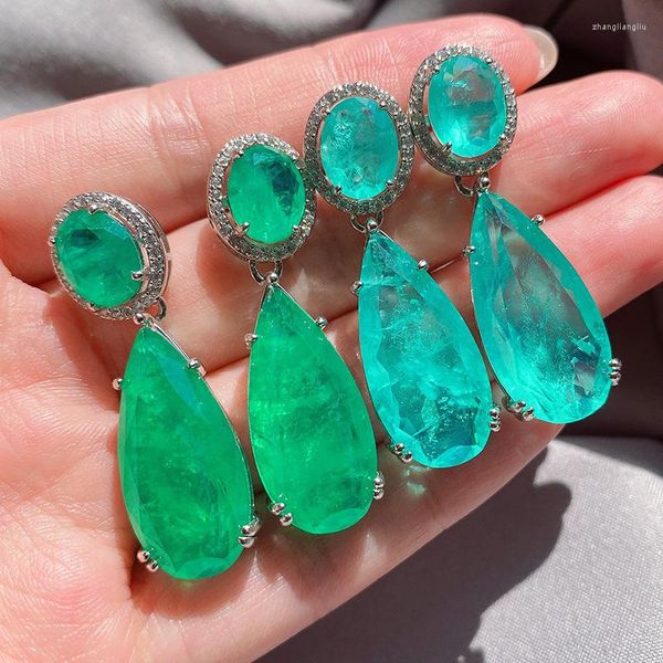 Dangle Küpe Varış Takıları Kadınlar İçin Büyük Dalgılar Vintage Paraiba Turmalin Zümrüt Taş Düğün Güzel Takı Hediyesi