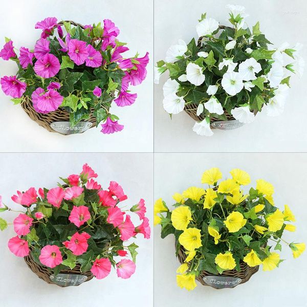 Dekorative Blumen 5pcs 7 Forks Künstlicher Morgen Glory Vine Petunia Seidengefälschte Gleims für Hausgarten Hochzeitsdekoration